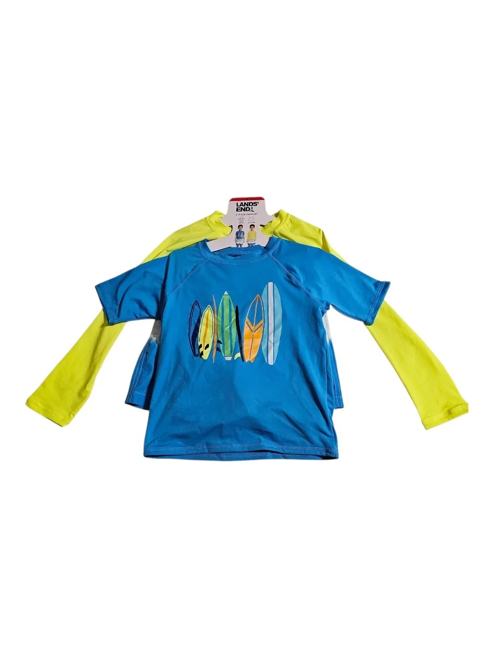 Lands' End Blue Rash Guard Set with Neon Yellow Sleeves